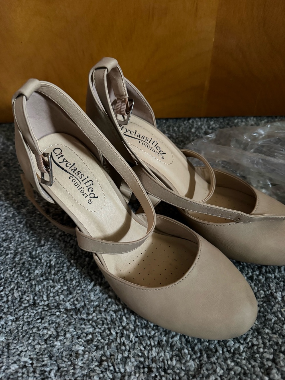 Cityclassified Women's Taupe Mary Jane Heels with Ankle Strap